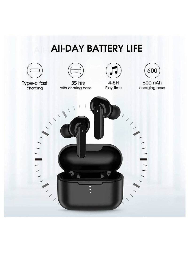 Wireless Bluetooth TWS Waterproof in-Ear Headphone Noise Cancelling Deep Bass Touch Control Ear Buds HIFI Stereo 30H Playtime Earphone For Android iPhone Black