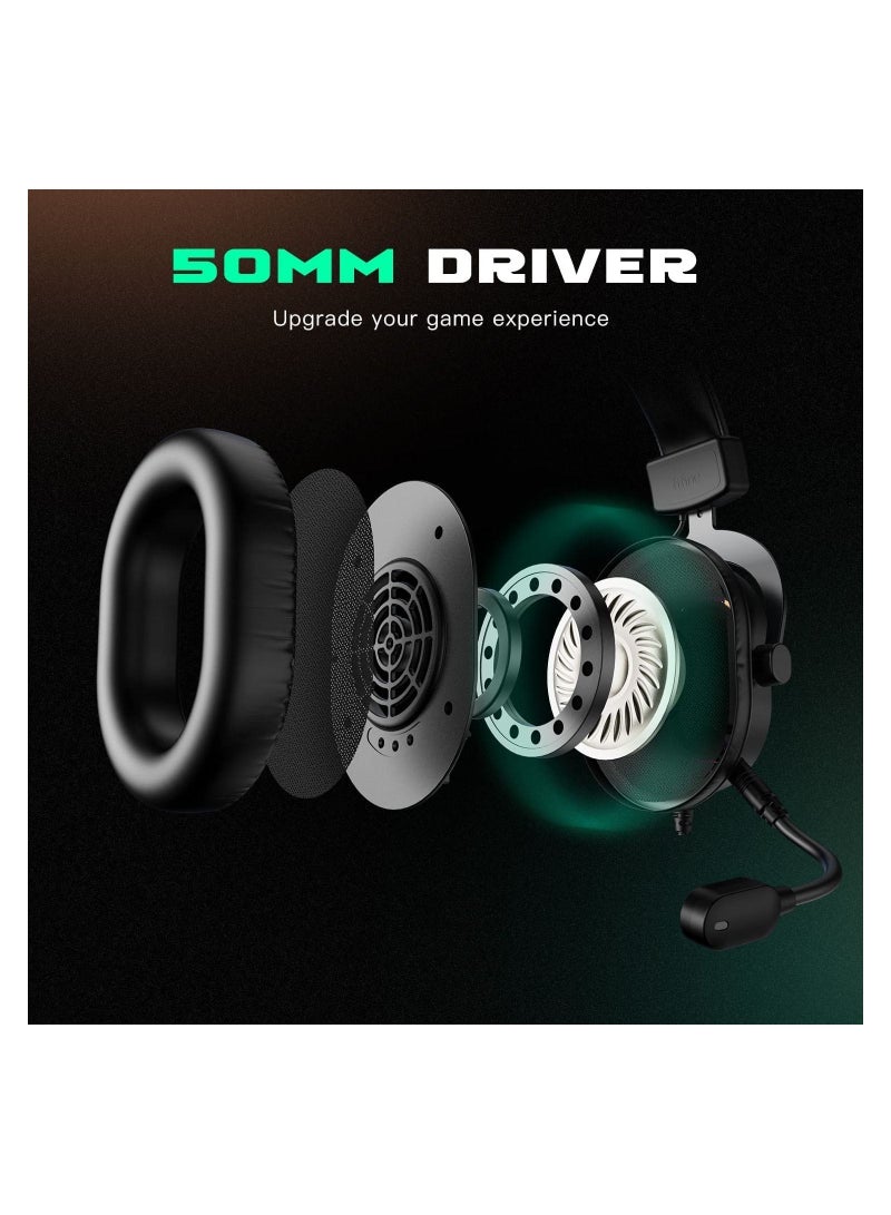FIFINE Gaming Headset with Microphone, Over Ear Headphones with Wable, USB Headset for PC PS4 PS5, Headphone with 7.1 Surround Sound for Esport Gaming, RGB, 3 EQ Modes, Ear Pads - H6