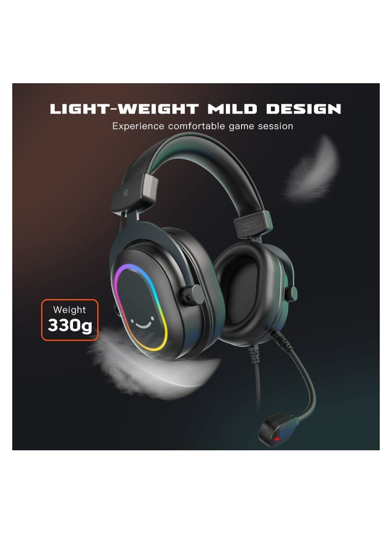 FIFINE Gaming Headset with Microphone, Over Ear Headphones with Wable, USB Headset for PC PS4 PS5, Headphone with 7.1 Surround Sound for Esport Gaming, RGB, 3 EQ Modes, Ear Pads - H6