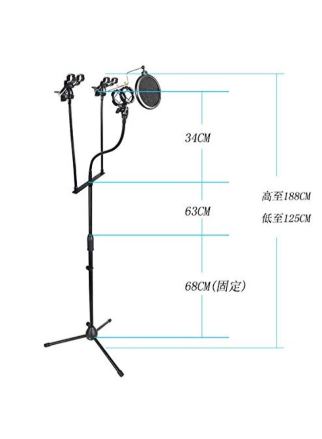 Double Clip Adjustable Studio Floor Stand Microphone 1841800252 Black