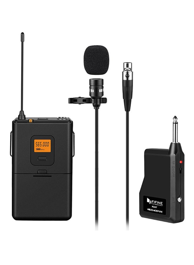 20-Channel UHF Wireless Lavalier Lapel Microphone System With Bodypack Transmitter, Mini XLR Female Mic And Portable Receiver, 1/4 Inch Output. K037 Black