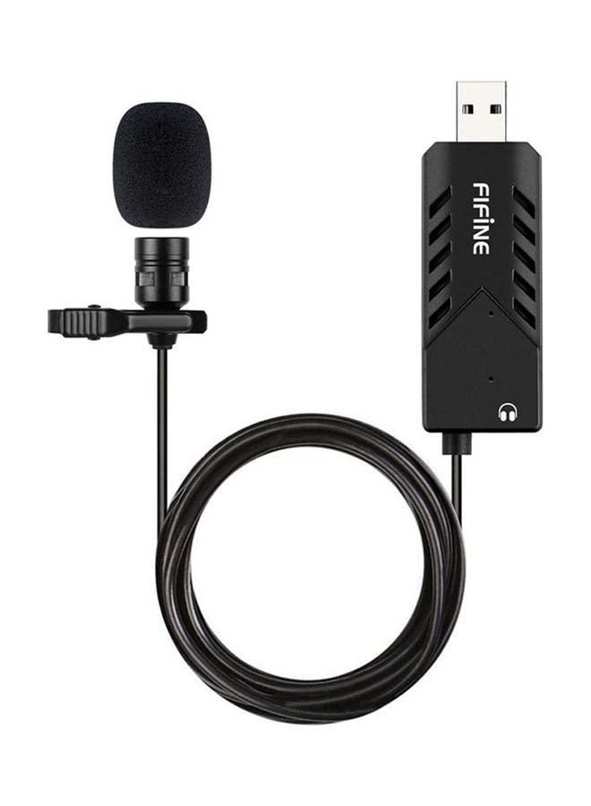 K053 USB Lavalier Cardioid Condenser Microphone With Clip-On And Sound Card For PC and MAC FIFINE  USB Lavalier Lapel Microphone K053 Black