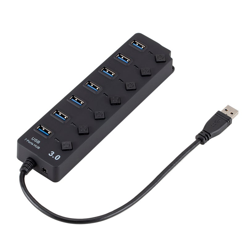 USB 3.0 HUB Splitter 7 Ports With On/Off Switches V6095_P black