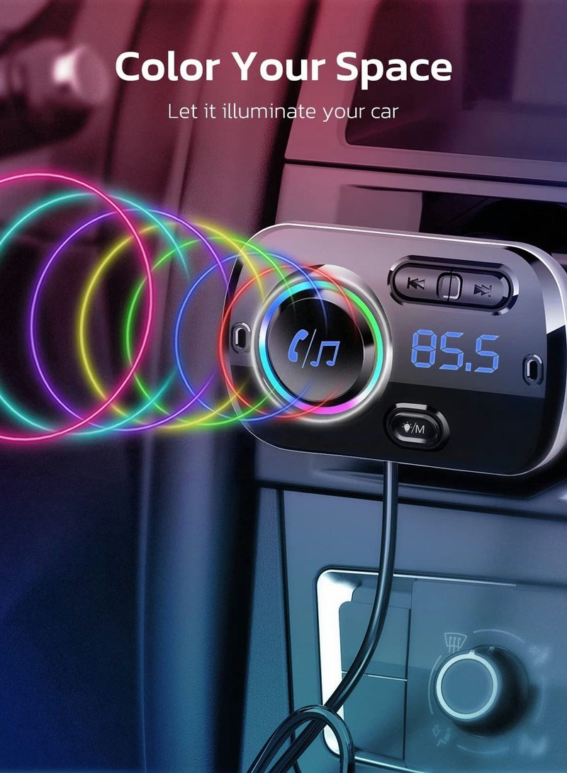 Bluetooth FM Transmitter for Car Bluetooth 5.0 Wireless Car Adapter with QC3.0 and 5V2.4A Dual Charging Port