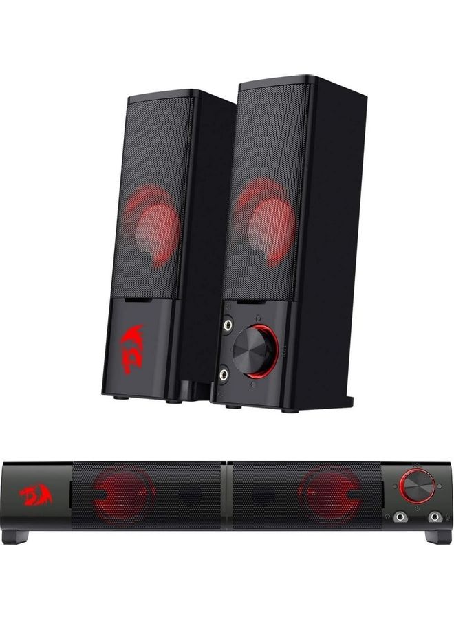 GS550 ORPHEUS PC Gaming Speakers 2.0 Channel Stereo Desktop Computer Sound Bar with Compact Maneuverable Size Headphone Jack Quality Bass and Decent Red Backlit USB Powered w/ 3.5mm Cable