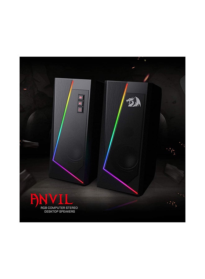 GS520 Anvil RGB Desktop Speakers, 2.0 Channel PC Computer Stereo Speaker with 6 Colorful LED Modes, Enhanced Bass and Easy-Access Volume Control, USB Powered w/ 3.5mm Cable