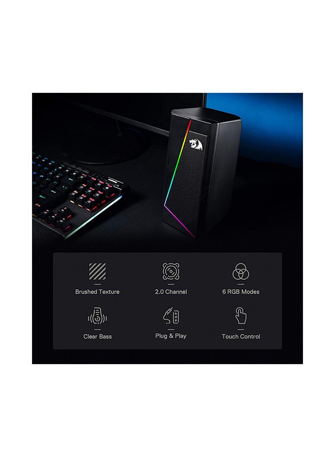 GS520 Anvil RGB Desktop Speakers, 2.0 Channel PC Computer Stereo Speaker with 6 Colorful LED Modes, Enhanced Bass and Easy-Access Volume Control, USB Powered w/ 3.5mm Cable