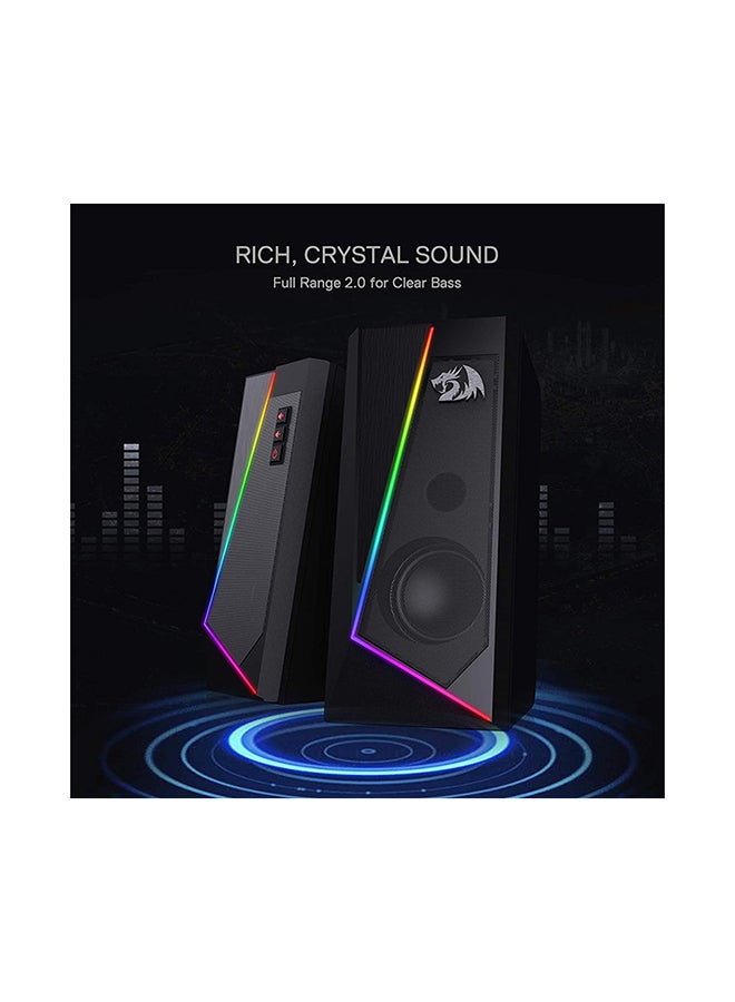 GS520 Anvil RGB Desktop Speakers, 2.0 Channel PC Computer Stereo Speaker with 6 Colorful LED Modes, Enhanced Bass and Easy-Access Volume Control, USB Powered w/ 3.5mm Cable