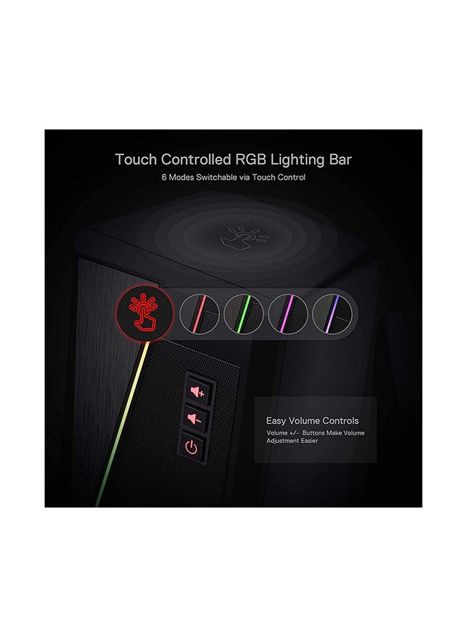 GS520 Anvil RGB Desktop Speakers, 2.0 Channel PC Computer Stereo Speaker with 6 Colorful LED Modes, Enhanced Bass and Easy-Access Volume Control, USB Powered w/ 3.5mm Cable