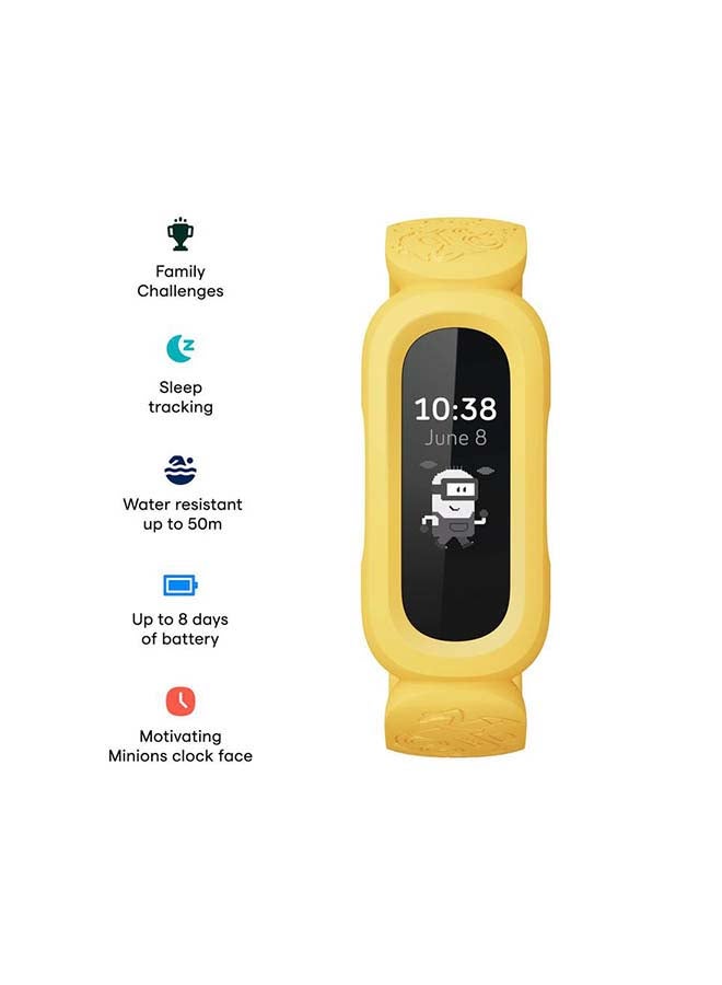 Ace 3,Tracker for Kids 6+ with Animated Clock Faces, Up to 8 days battery life & water resistant up to 50 m Black/Minions Yellow