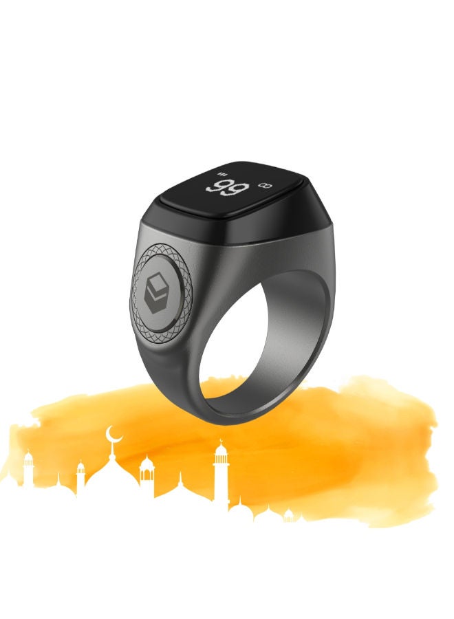 Smart Tasbih Zikr Aluminium Ring - Black - 18mm