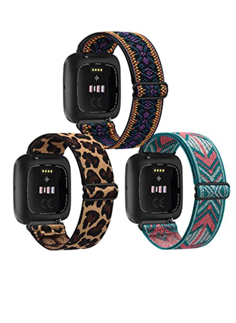 Watch Bands of Adjustable Elastic Compatible for Fitbit Versa 1/2 Special Edition Soft Stretchy Loop Bracelet Women Men Replacement Wristbands for Fitbit Versa 1/2 Smart Watch (3 Pack)