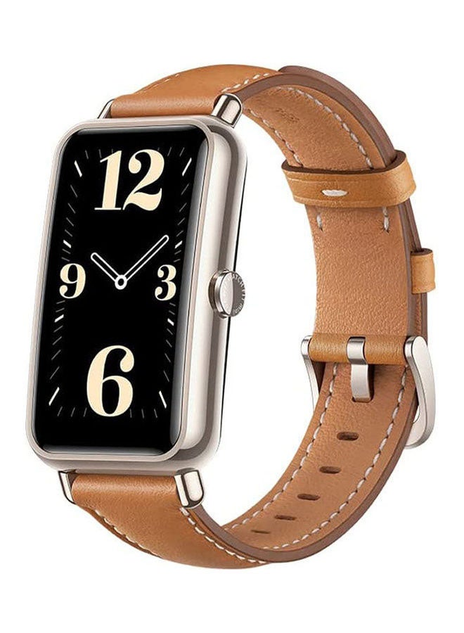 Watch Fit Mini Light Gold Aluminum Case With Leather Strap Mocha Brown
