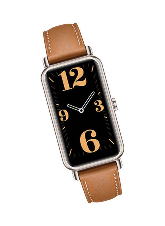 Watch Fit Mini Light Gold Aluminum Case With Leather Strap Mocha Brown