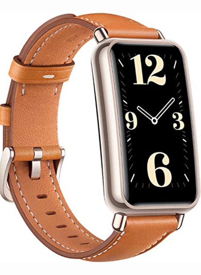 Watch Fit Mini Light Gold Aluminum Case With Leather Strap Mocha Brown