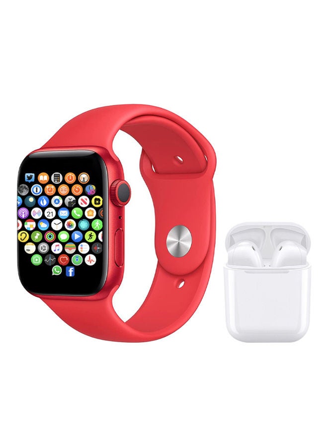 Notification Sync Feature Series 7 Smart Watch with Earbuds Red/White