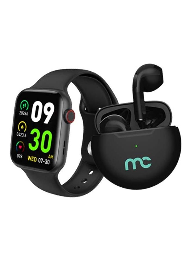 Smartwatch 45mm With Body Temperature Heartrate BP Steps Sleep Tracking And TWS100 Earbuds Black