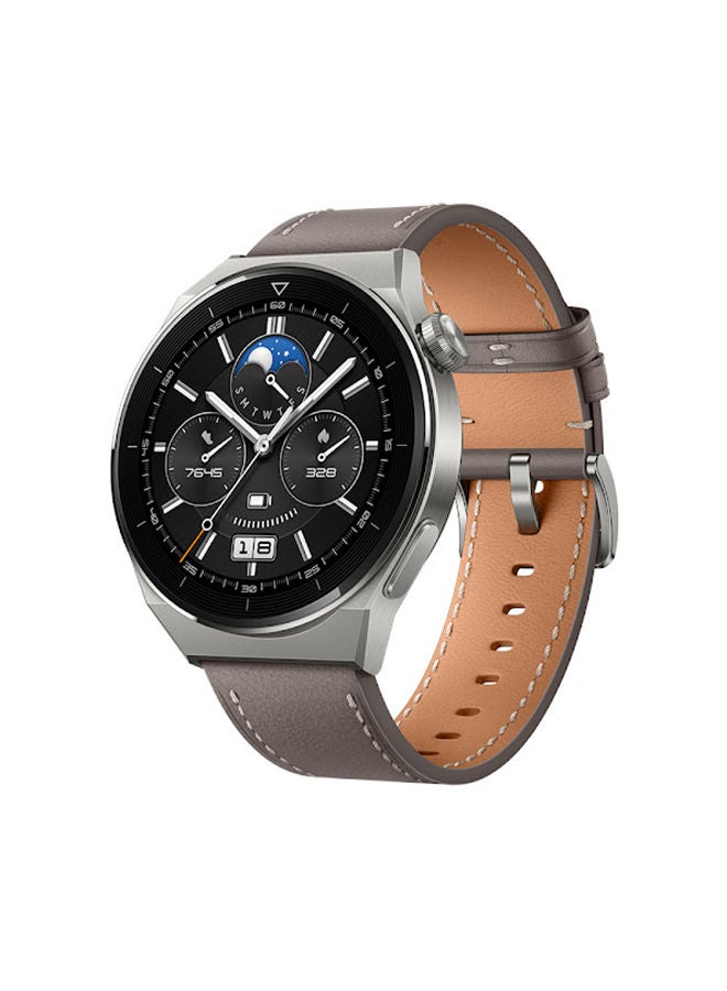 GT 3 Pro Smart Watch Odin Classic Titanium Case with Leather Strap And Free Buds Grey