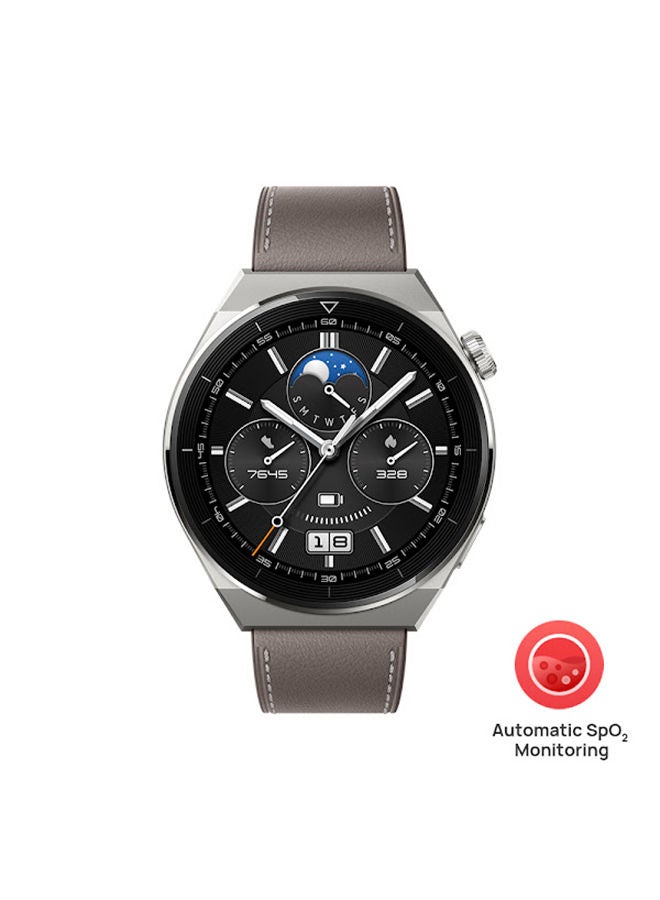 GT 3 Pro Smart Watch Odin Classic Titanium Case with Leather Strap And Free Buds Grey