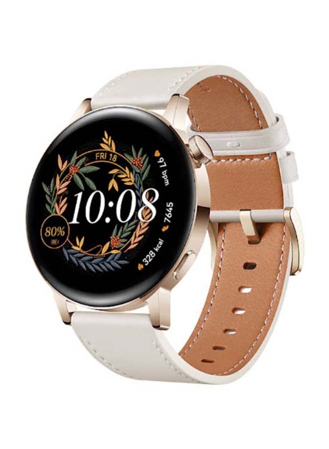 Watch GT 3 42 mm Smartwatch All-Day SpO2/Heart Rate Monitoring Personal AI Running Coach 100+ Workout Modes Gold Stainless Steel case with White strap