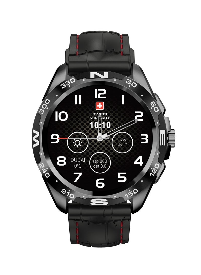 Swiss Military Dom Smartwatch:Call Features,Sports Tracking Heart Rate/Blood Pressure/Oxygen Level Monitoring, Magnetic Charging Base, 5-7 Days Battery Life Compatibility: iOS/Android - Black