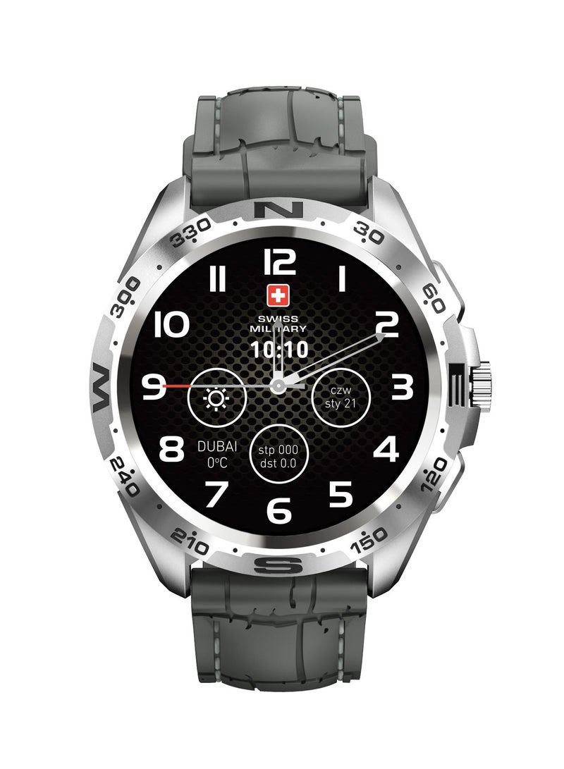 Swiss Military Dom Smartwatch:Call Features,Sports TrackingHeart Rate/Blood Pressure/Oxygen Level Monitoring, Magnetic Charging Base, 5-7 Days Battery Life Compatibility: iOS/Android - Grey