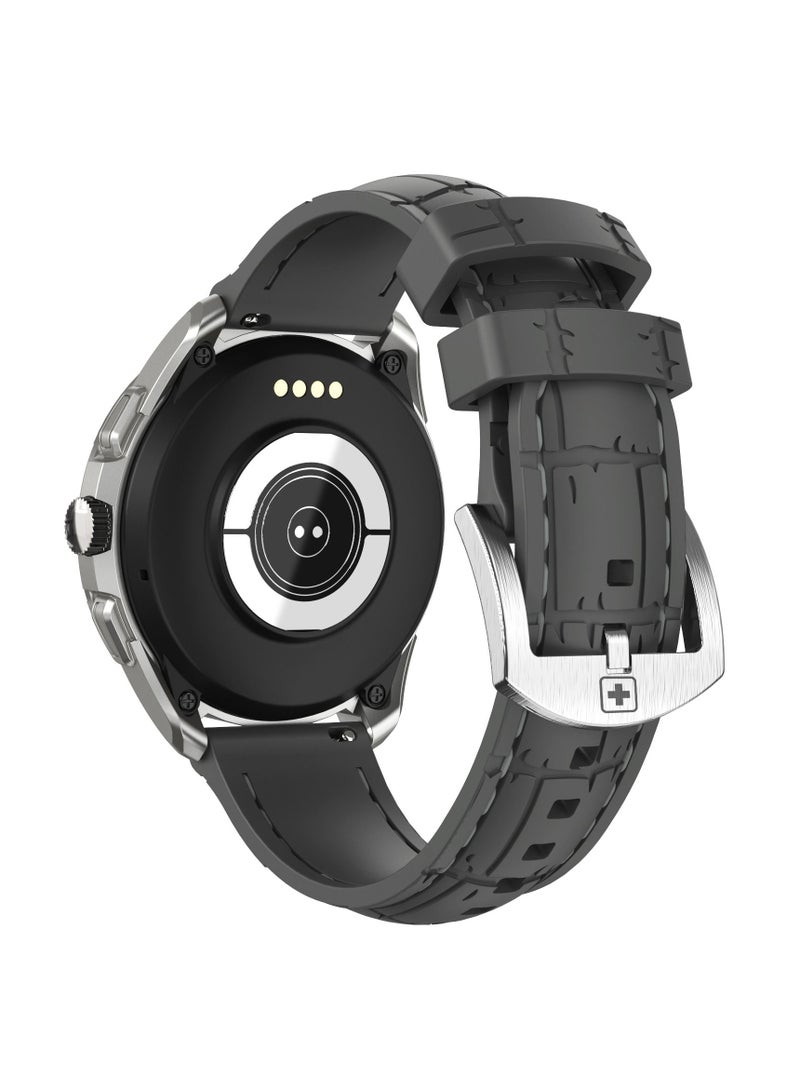 Swiss Military Dom Smartwatch:Call Features,Sports TrackingHeart Rate/Blood Pressure/Oxygen Level Monitoring, Magnetic Charging Base, 5-7 Days Battery Life Compatibility: iOS/Android - Grey