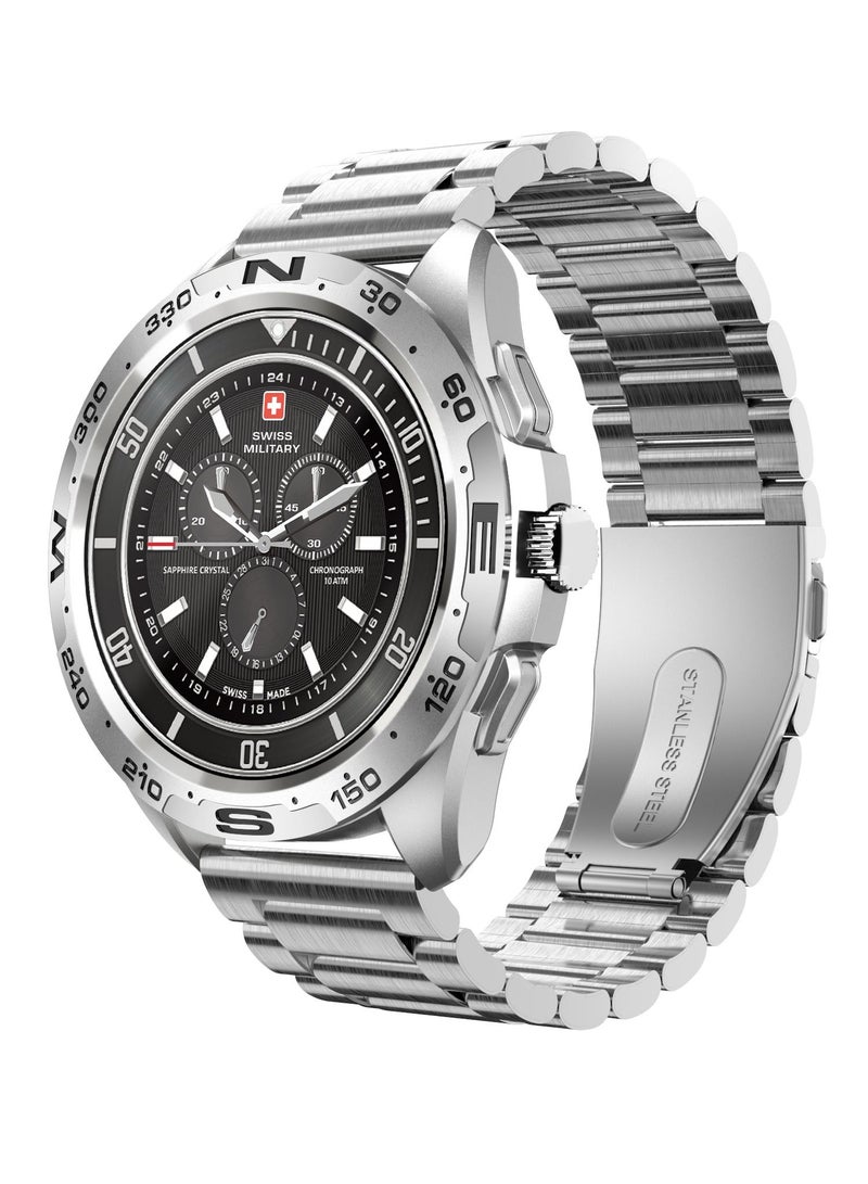 Swiss Military Dom Smartwatch:Call Features,Sports TrackingHeart Rate/Blood Pressure/Oxygen Level Monitoring, Magnetic Charging Base, 5-7 Days Battery Life Compatibility: iOS/Android - Silver