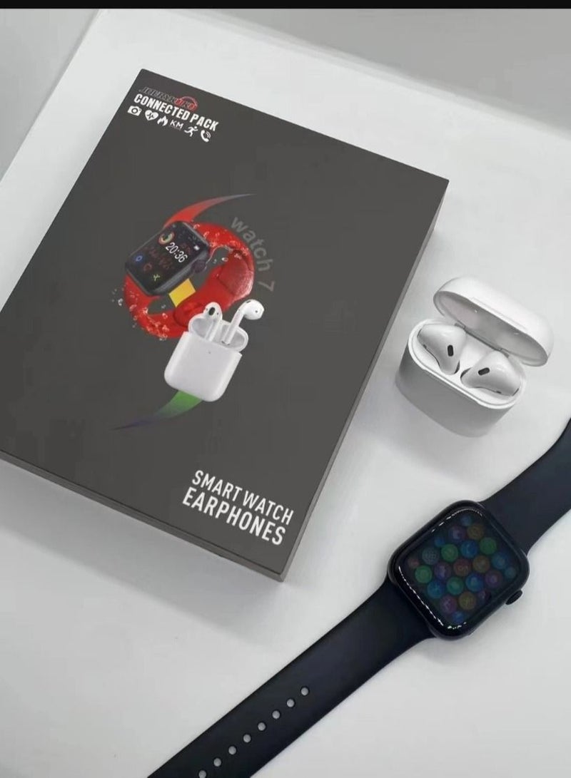 3-In-1 Combo Bluetooth Calling Smart Watch With Extra Strap And Wireless Earphones With Charging Case Bundle