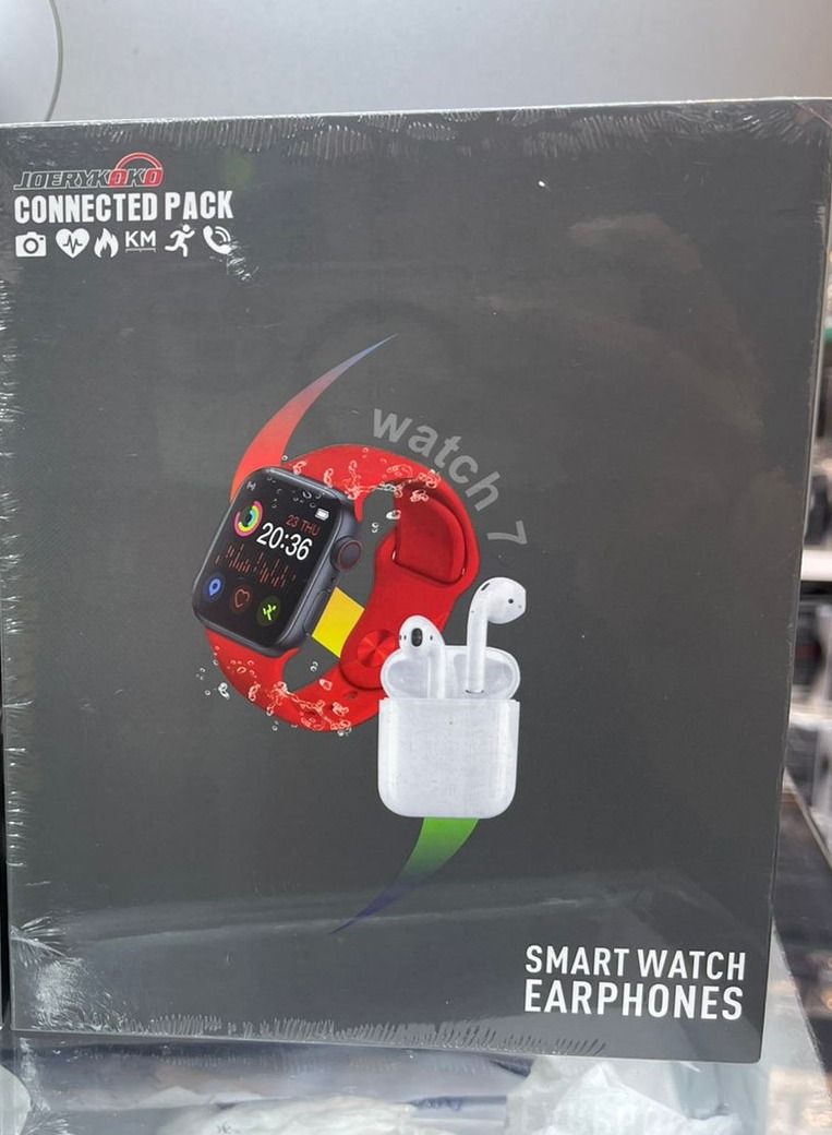 3-In-1 Combo Bluetooth Calling Smart Watch With Extra Strap And Wireless Earphones With Charging Case Bundle