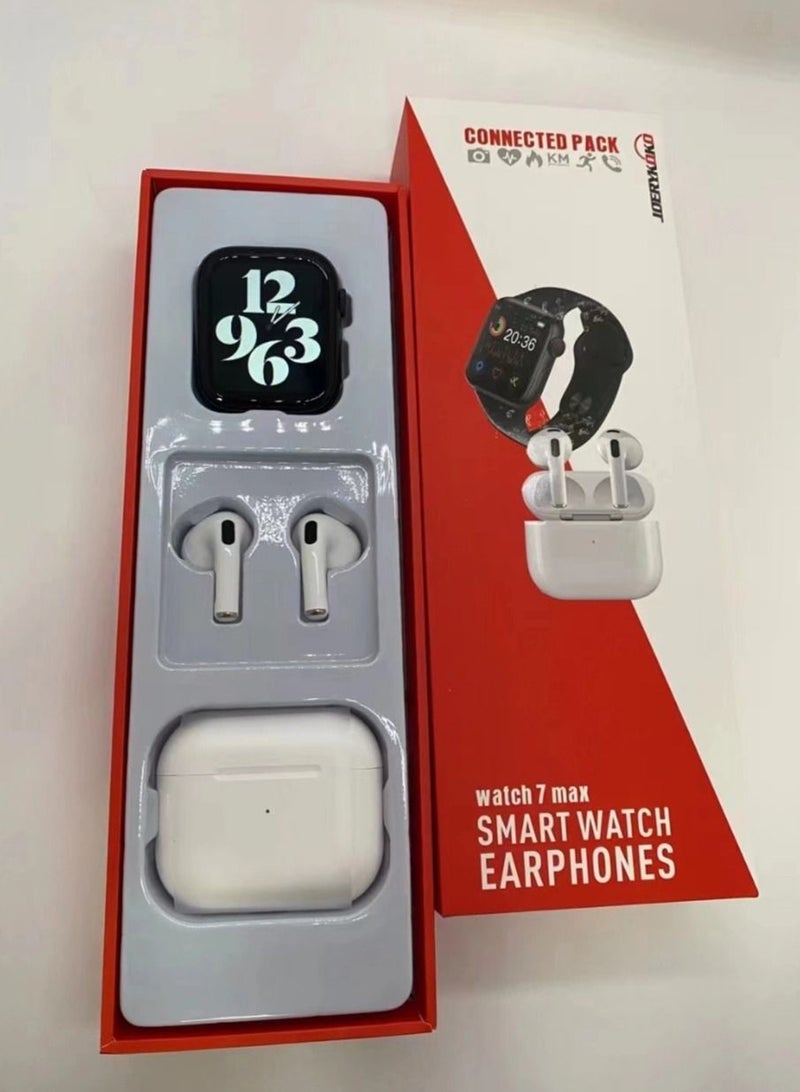 3-In-1 Combo Bluetooth Calling Smart Watch With Extra Strap And Wireless Earphones With Charging Case Bundle