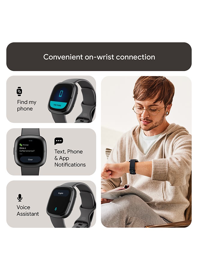 Sense 2, Health and Fitness Smartwatch with built-in GPS, advanced health features, up to 6 days battery life - compatible with Android and iOS Graphite / Graphite Aluminium