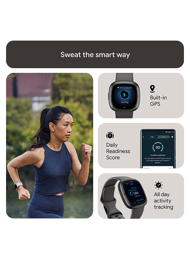 Sense 2, Health and Fitness Smartwatch with built-in GPS, advanced health features, up to 6 days battery life - compatible with Android and iOS Graphite / Graphite Aluminium