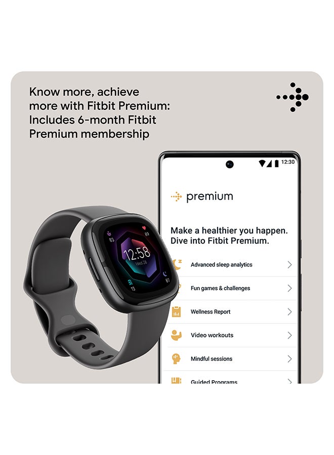 Sense 2, Health and Fitness Smartwatch with built-in GPS, advanced health features, up to 6 days battery life - compatible with Android and iOS Graphite / Graphite Aluminium