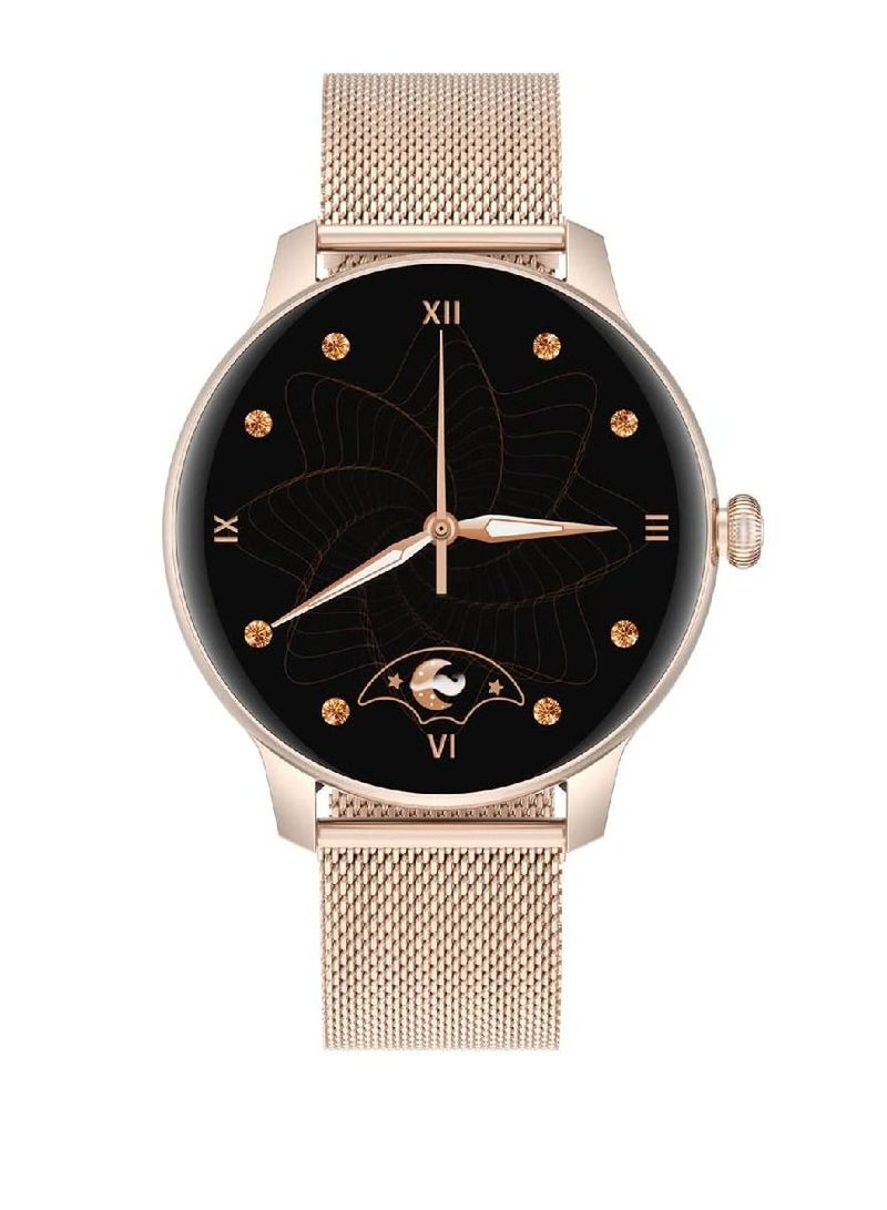 Modern Style Woman Smart Watch with Metal Strap Blood Oxygen Heart Rate Monitor Gold