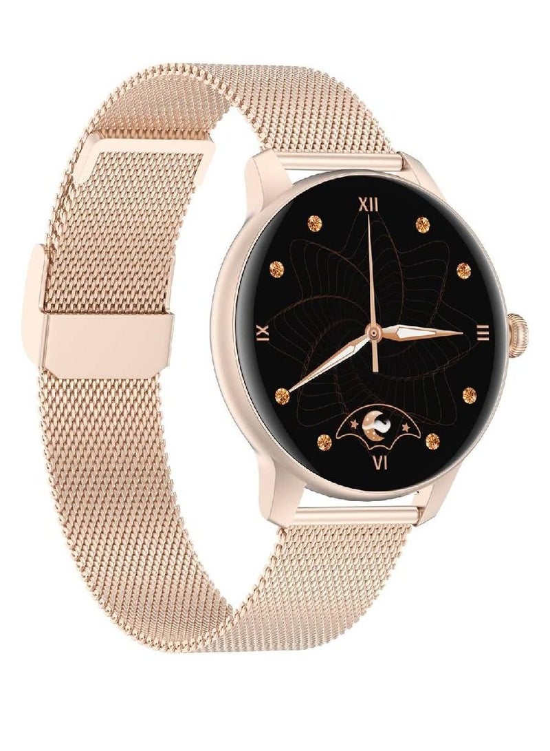 Modern Style Woman Smart Watch with Metal Strap Blood Oxygen Heart Rate Monitor Gold
