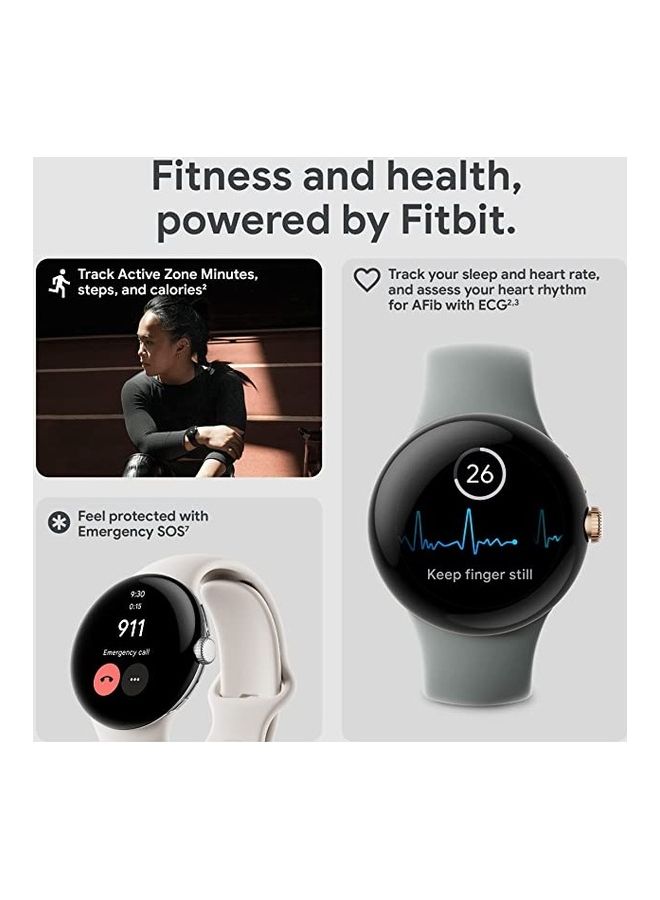 Pixel GPS + Cellular Android Smartwatch Polished Silver Stainless Steel Case With Chalk Active Band