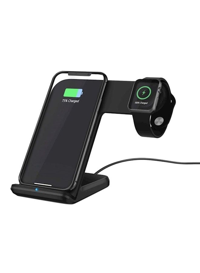 2-In-1 Qi Wireless Charging Stand For Apple Iphone Xs Max/XR/X/8 Plus And Samsung S9/S8/Note 9/8 With Apple Smartwatch 1/2/3/4 Black