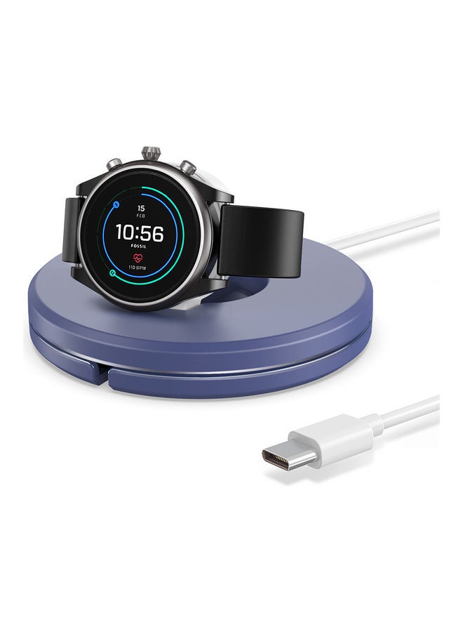 Portable Watch Charger Stand With Charging Cable For Fossil Gen 4/Gen 5 Blue