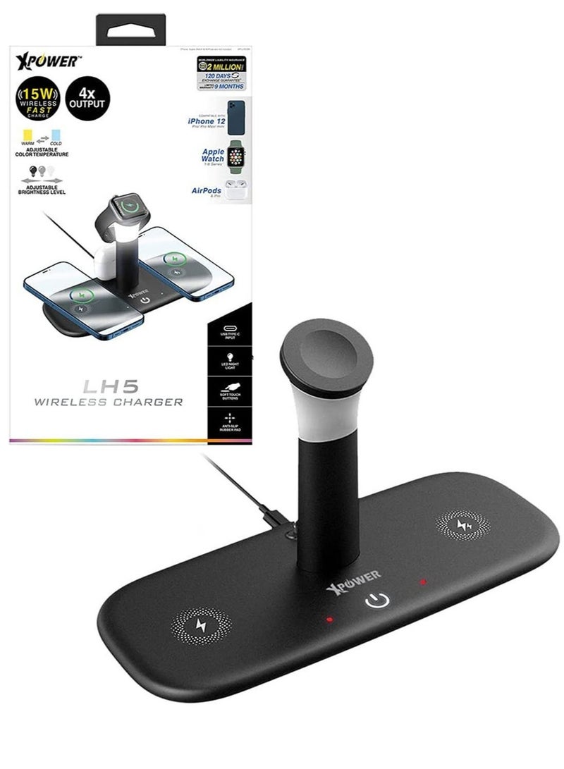 LH5 Wireless Charger 4x Output [15W] Compatible With iPhone 12 Series/ Smartwatch Series 1 to 6 / Airpods 2 & Airpods Pro