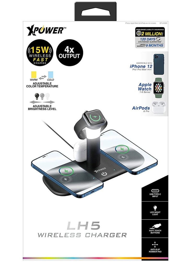 LH5 Wireless Charger 4x Output [15W] Compatible With iPhone 12 Series/ Smartwatch Series 1 to 6 / Airpods 2 & Airpods Pro