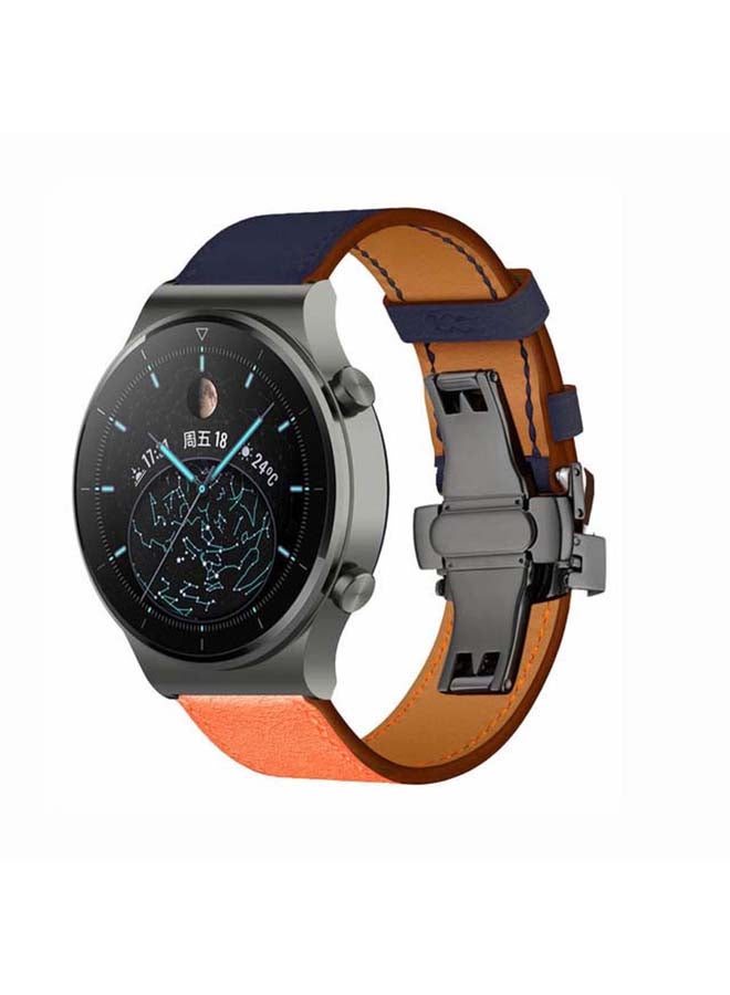 Genuine Leather Replacement Band 22mm For Huawei Watch GT2 Pro Orange/Blue