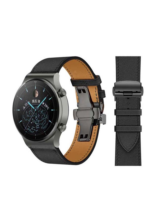 Genuine Leather Replacement Band 22mm For Huawei Watch GT2 Pro Black