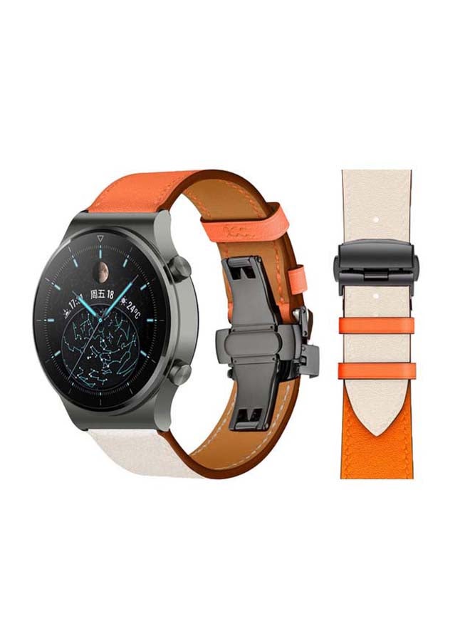 Genuine Leather Replacement Band 22mm For Huawei Watch GT2 Pro Orange/Beige