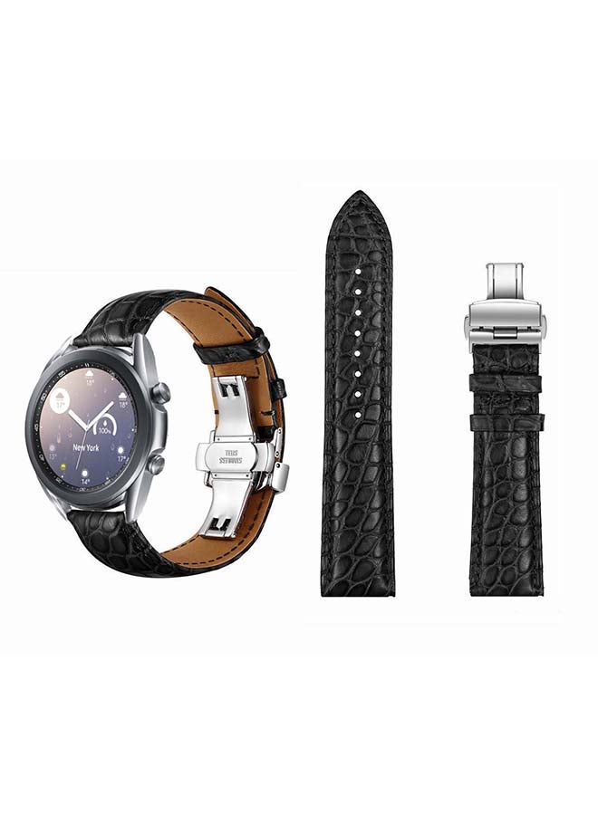 Genuine Alligator Leather Replacement Band for Samsung Galaxy Watch3 41mm Black/Silver