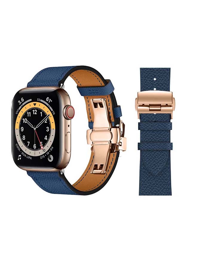 Genuine Leather Replacement Band with Golden Buckle for Apple Watch Series 6/SE/5/4/3/2/1 44/42mm Royal Blue