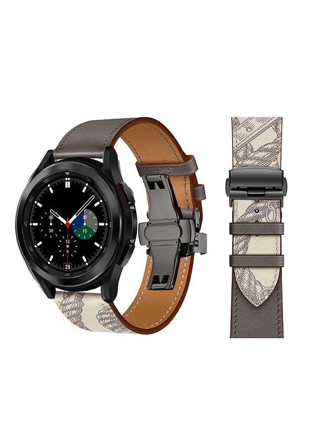 Genuine Leather Replacement Band with Black Buckle for Samsung Galaxy Watch4 42/46mm Grey/White