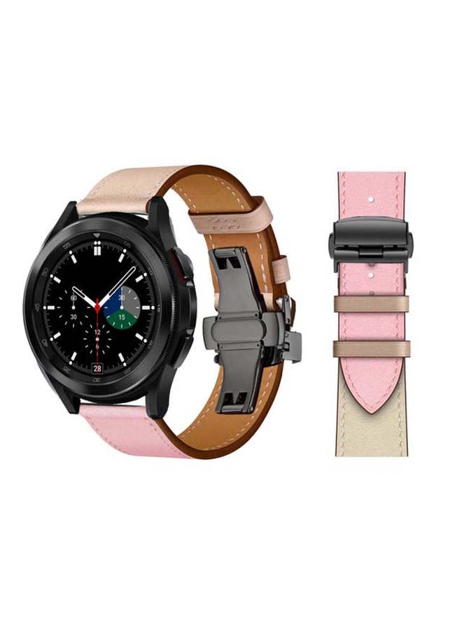 Genuine Leather Replacement Band with Black Buckle for Samsung Galaxy Watch4 42/46mm Pink/Beige