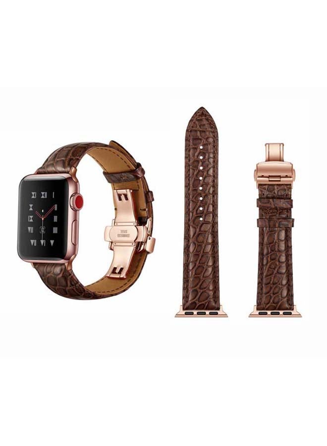 Genuine Alligator Leather Replacement Band for Apple Watch Series 1/2/3/4/5/6/SE 40/38mm Brown/Rose Gold