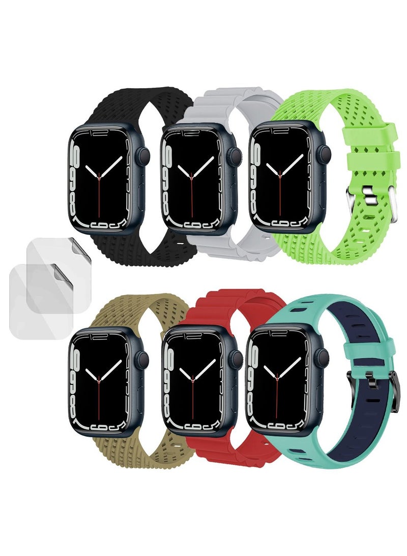 Moxedo Pack of 8 Multicolor Silicone Replacement Strap Band with Screen Protector For Apple Watch Series 7/SE/6/5/4 44mm/45mm